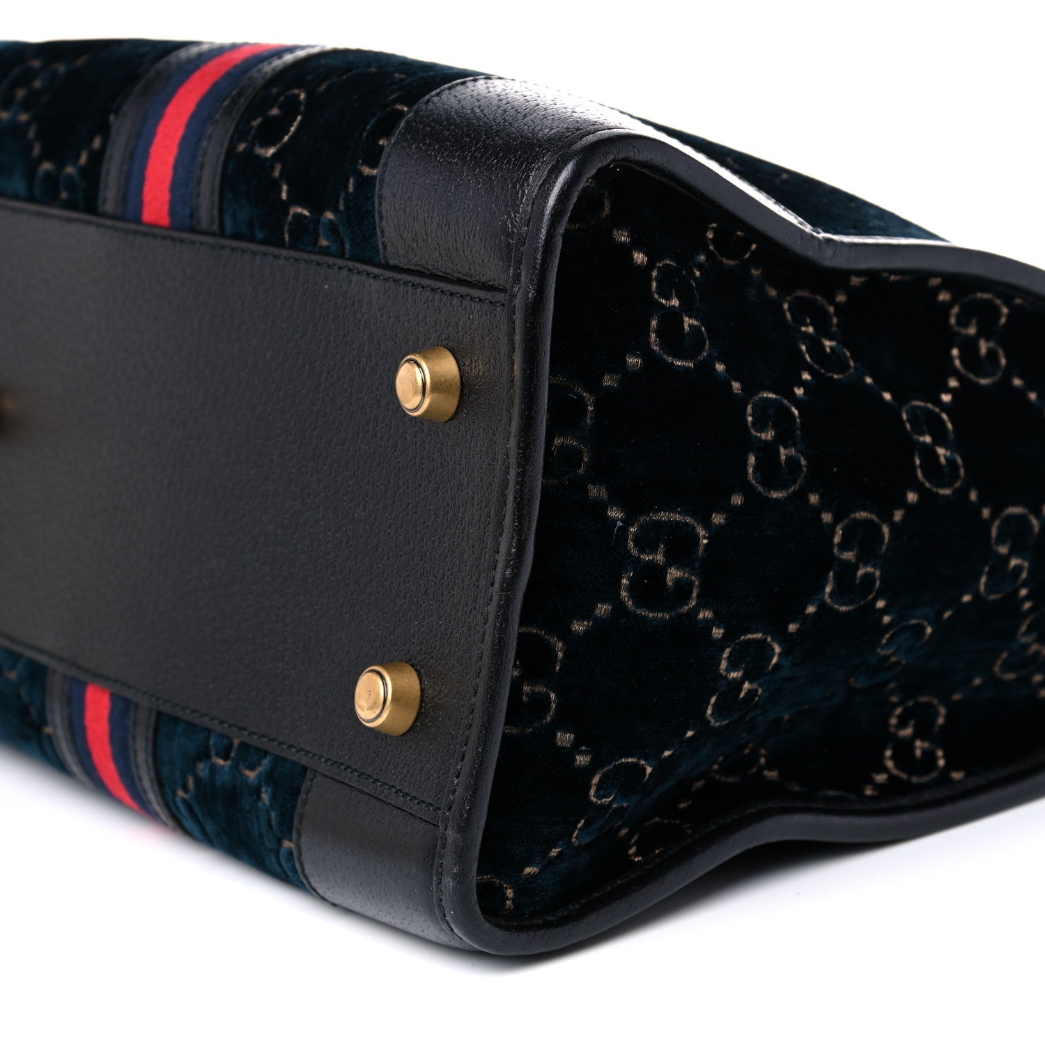 Gucci Velvet GG Monogram Textured Calfskin Web Medium Duffle Bag Blue Beige Black 10 of 11