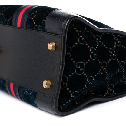 Gucci Velvet GG Monogram Textured Calfskin Web Medium Duffle Bag Blue Beige Black 10 of 11