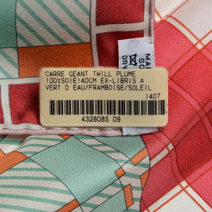 Hermes Silk Ex-Libris A Carreaux Shawl 140 Vert D Eau Framboise Soleil 6 of 7