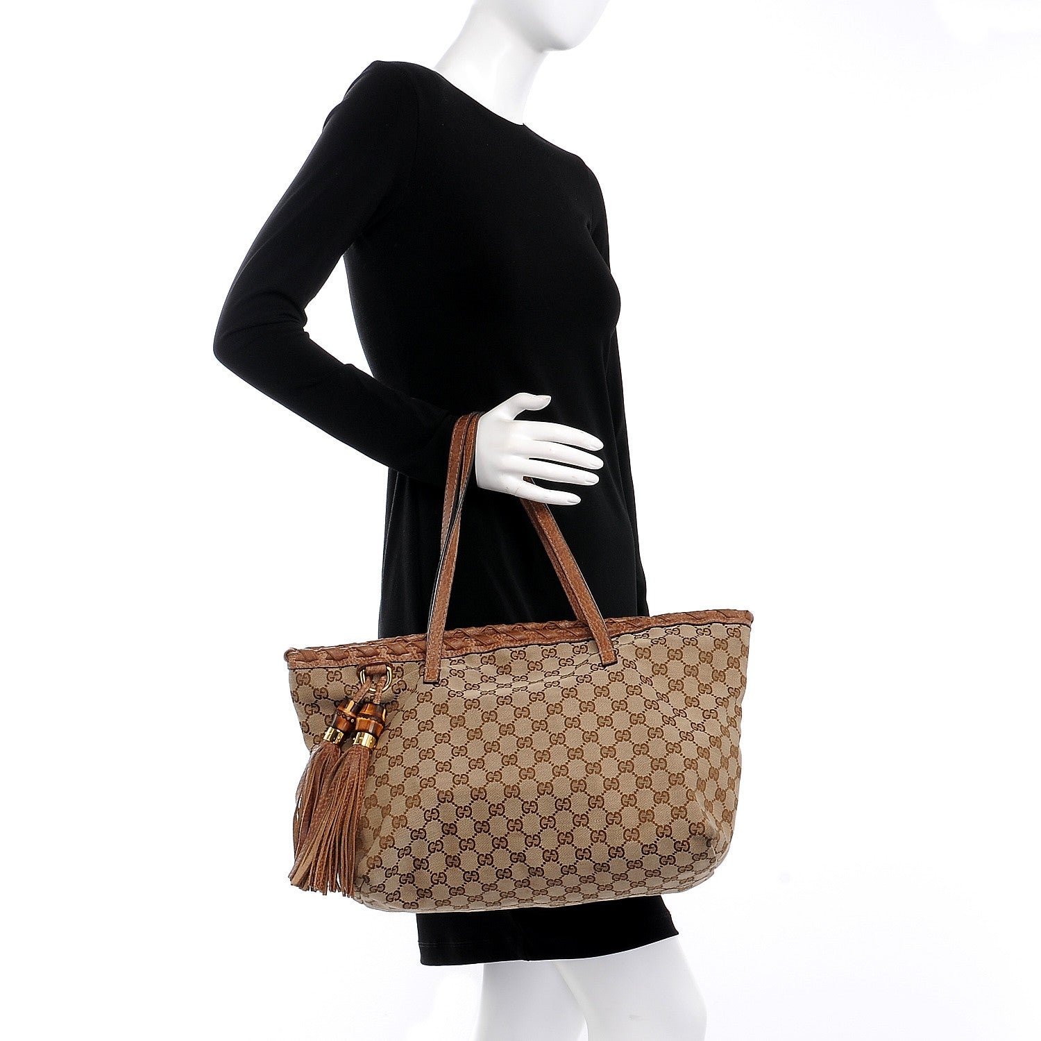 Gucci Monogram Medium Bamboo Tassel Tote Light Brown 2 of 7