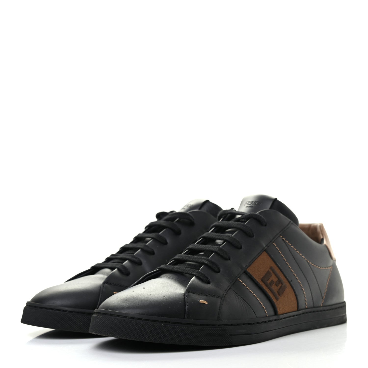 Fendi Calfskin FF Mens Low Top Sneakers 12 Black Brown 3 of 16