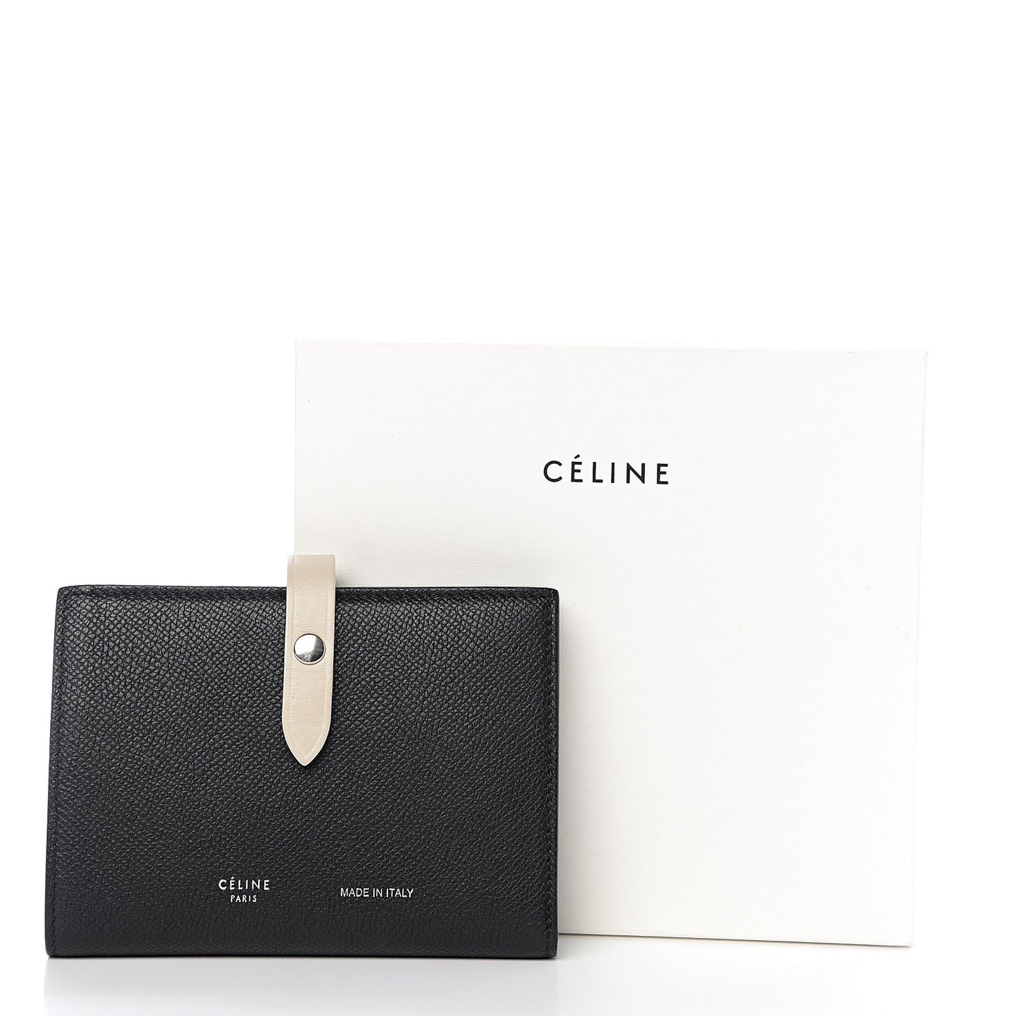 Grained Calfskin Medium Multifunction Strap Wallet Black Chalk