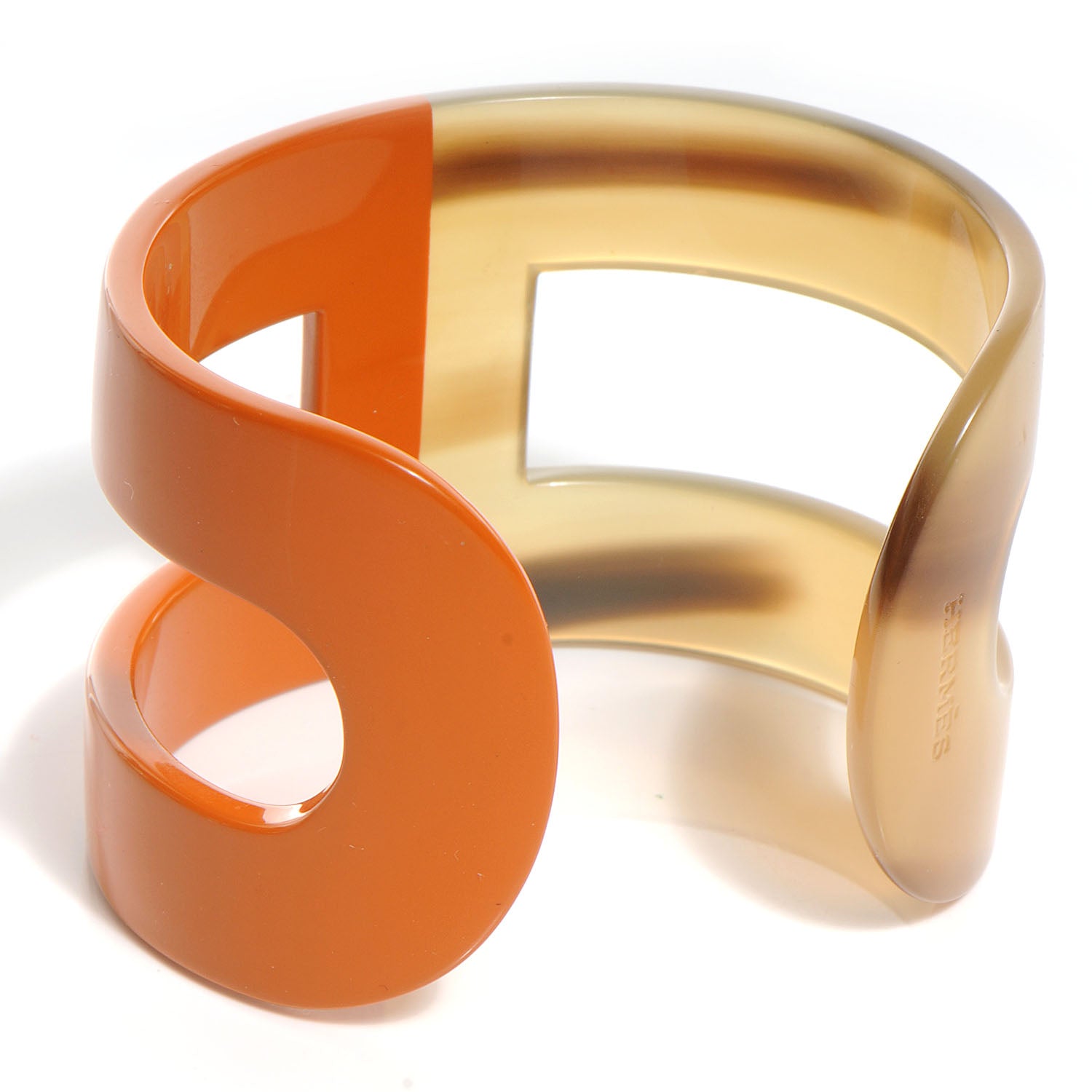 Hermes Buffalo Horn Lacquer Ano H Cuff Orange 3 of 5