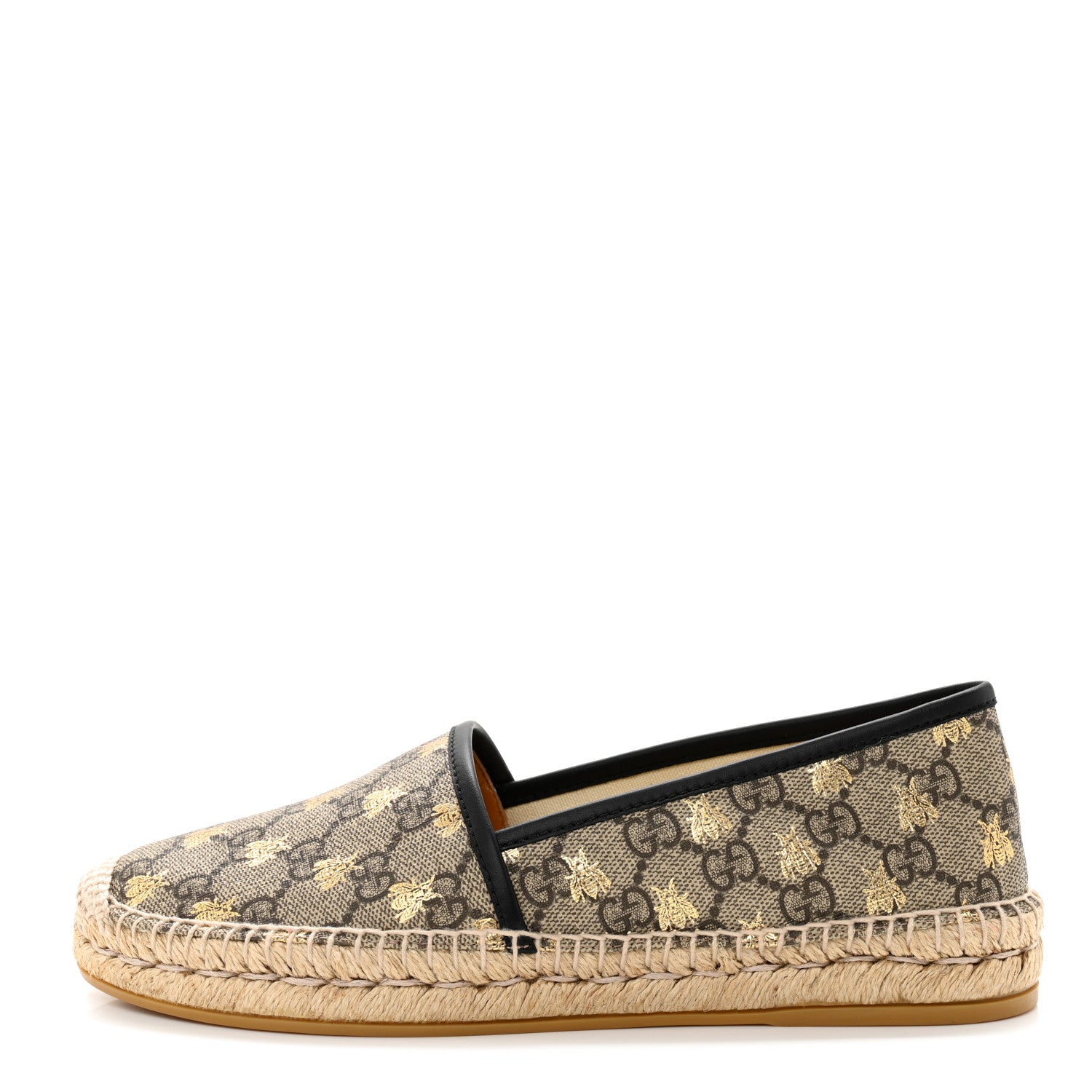 Gucci GG Supreme Monogram Bees Espadrille Flats 38 Beige Ebony Oro Black 1 of 10