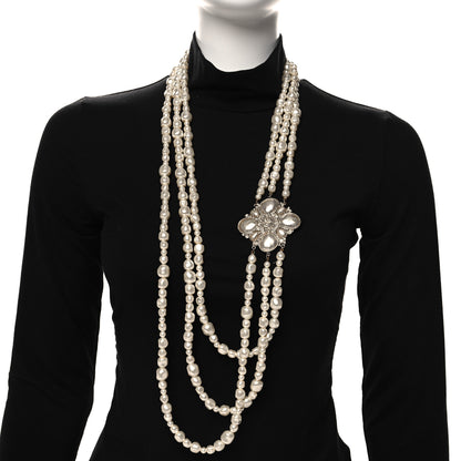 Chanel Graduated Pearl Crystal CC Multi Strand Necklace Gold 2 of 8