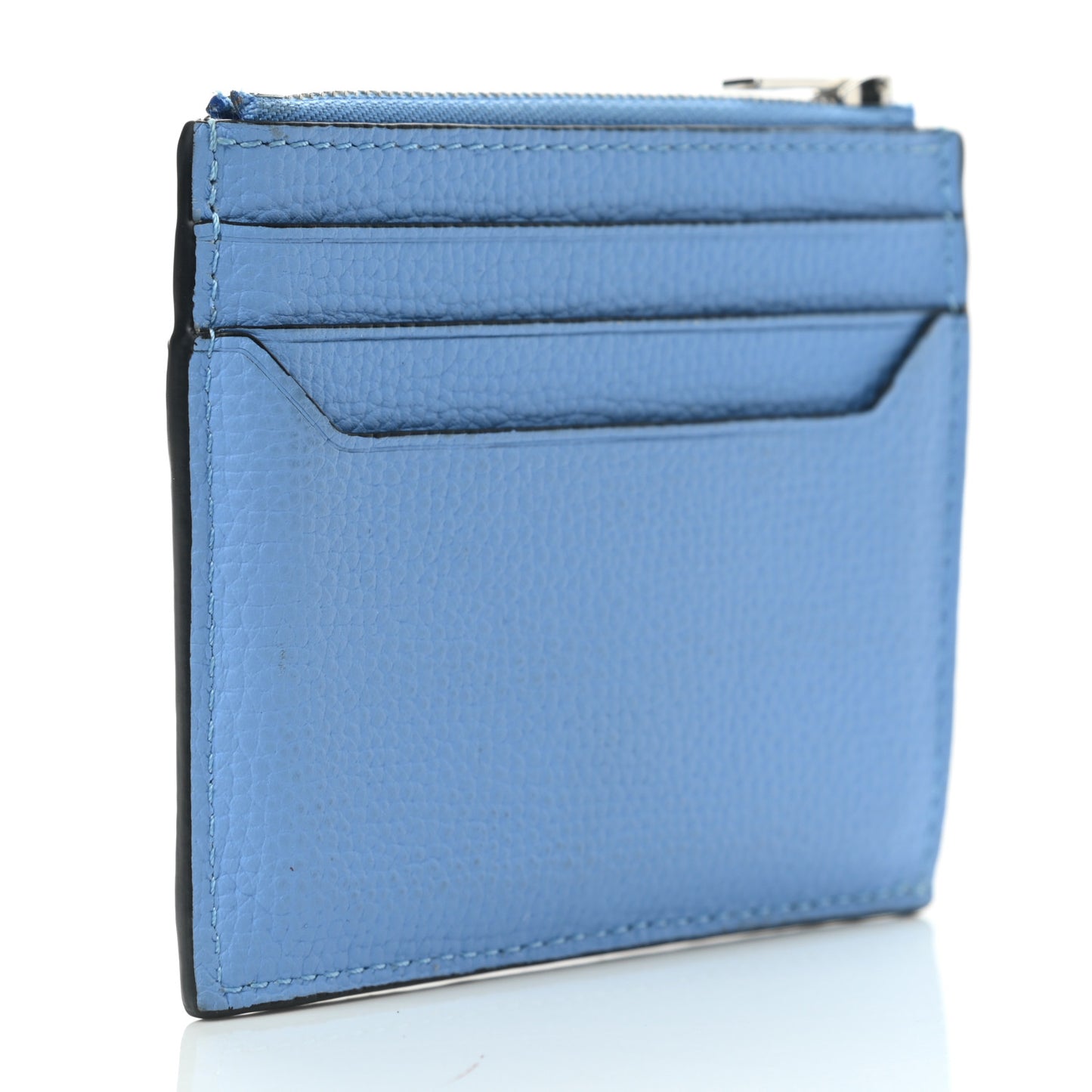 Pebble Grain Calfskin Anagram Square Zip Cardholder Celestine Blue