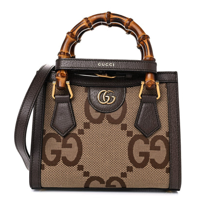 Gucci Monogram Jumbo GG Textured Dollar Calfskin Mini Diana Tote Bag Camel Ebony New Acero 1 of 10