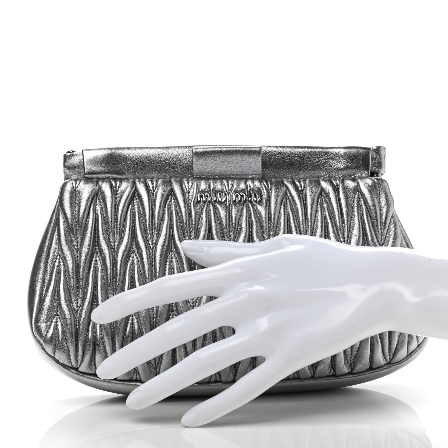 Miu Miu Metallic Matelasse Clutch Silver 2 of 7