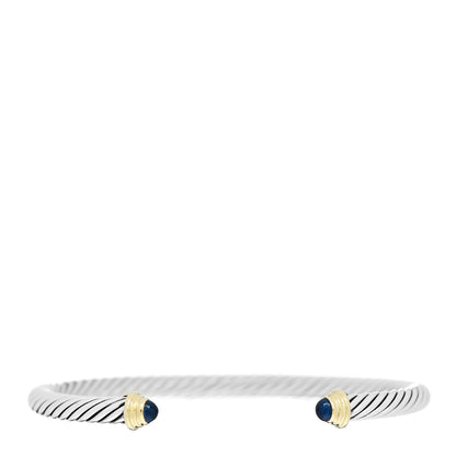 David Yurman Sterling Silver 18K Yellow Gold Blue Sapphire 4mm Cable Kids Birthstone Bracelet 1 of 3