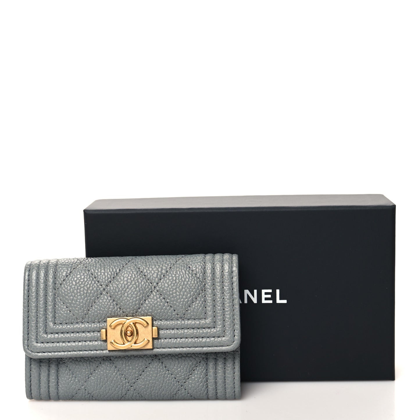 Caviar Quilted Boy Flap Card Holder Grey