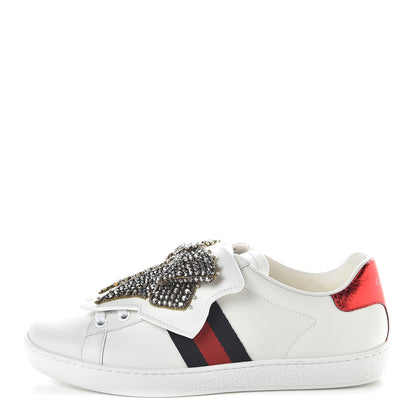 Gucci Calfskin Ayers Web Womens Ace Bow Lace Sneakers 37 White 1 of 9