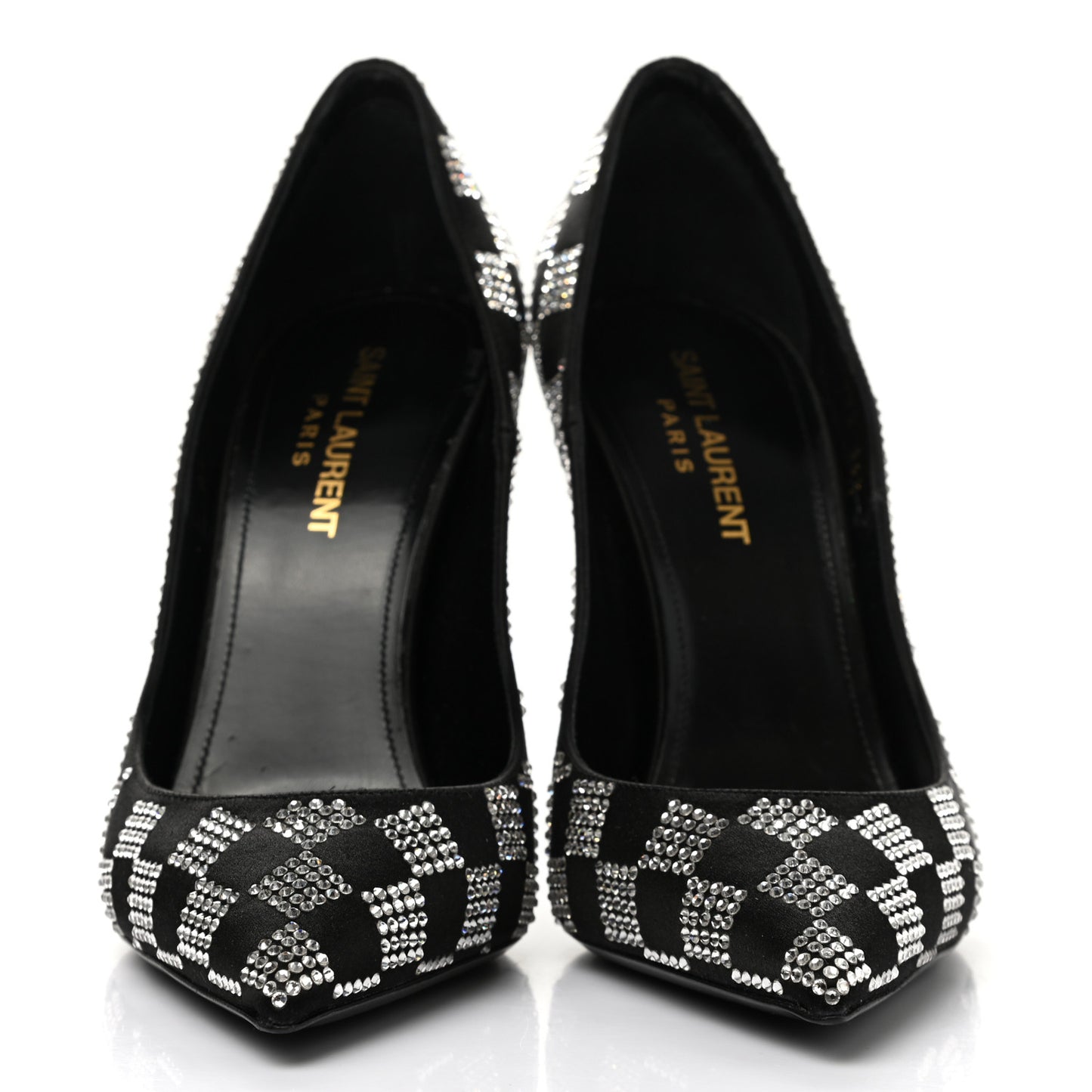 Satin Crystal Embellished Checkered Zoe 105 Pumps 36.5 Black