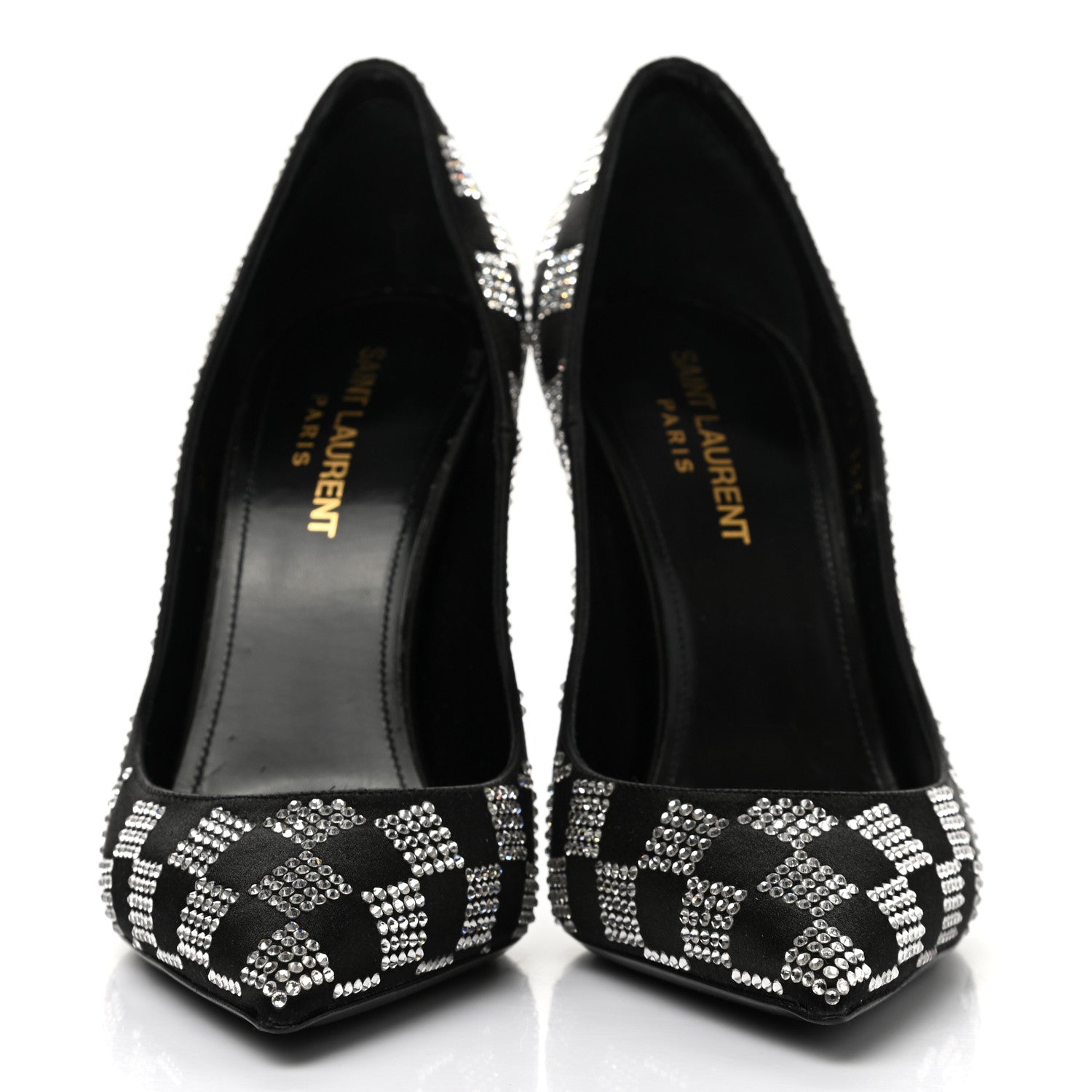 Saint Laurent Satin Crystal Embellished Checkered Zoe 105 Pumps 36.5 Black 2 of 13