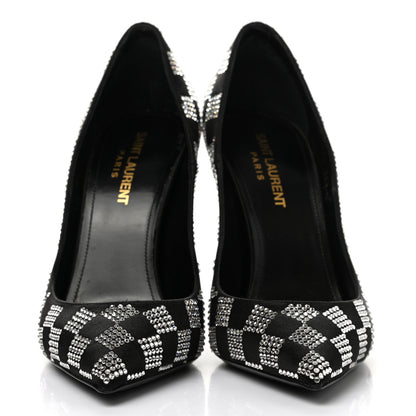 Saint Laurent Satin Crystal Embellished Checkered Zoe 105 Pumps 36.5 Black 2 of 13