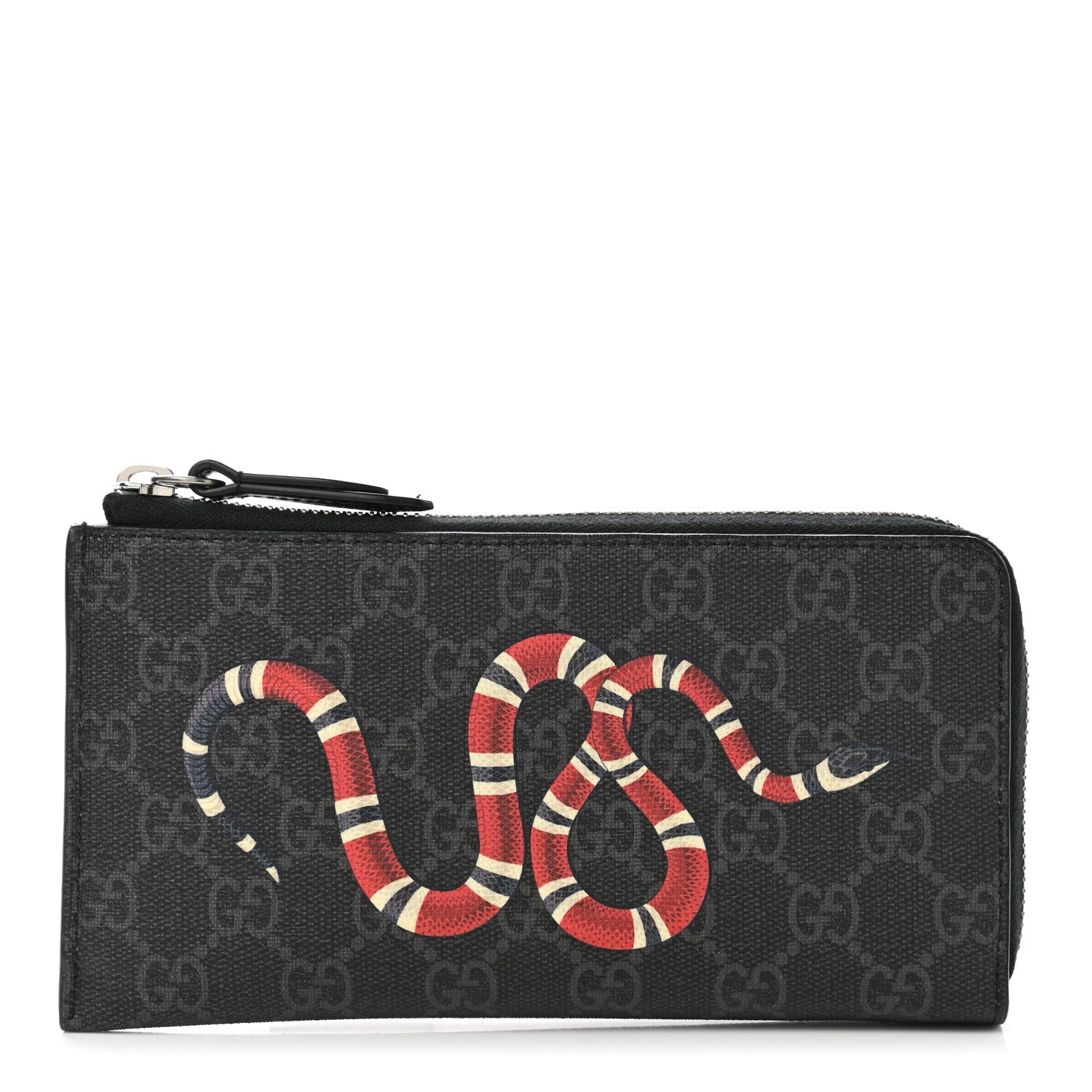 Gucci GG Supreme Monogram Kingsnake Zip Around Wallet Black Grey 1 of 8