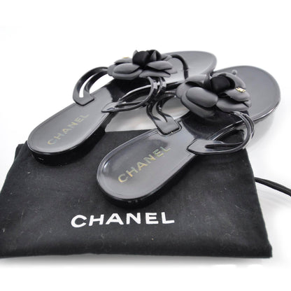 Chanel Jelly Camellia Thong Sandals 37 Black 3 of 6