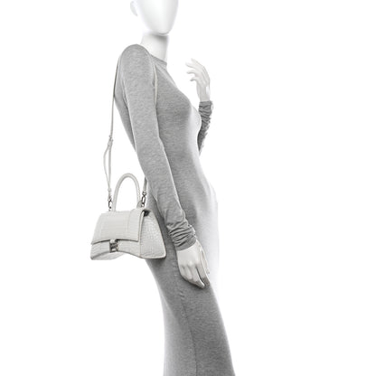 Balenciaga Shiny Calfskin Crocodile Embossed Small Hourglass Top Handle Bag White 2 of 13