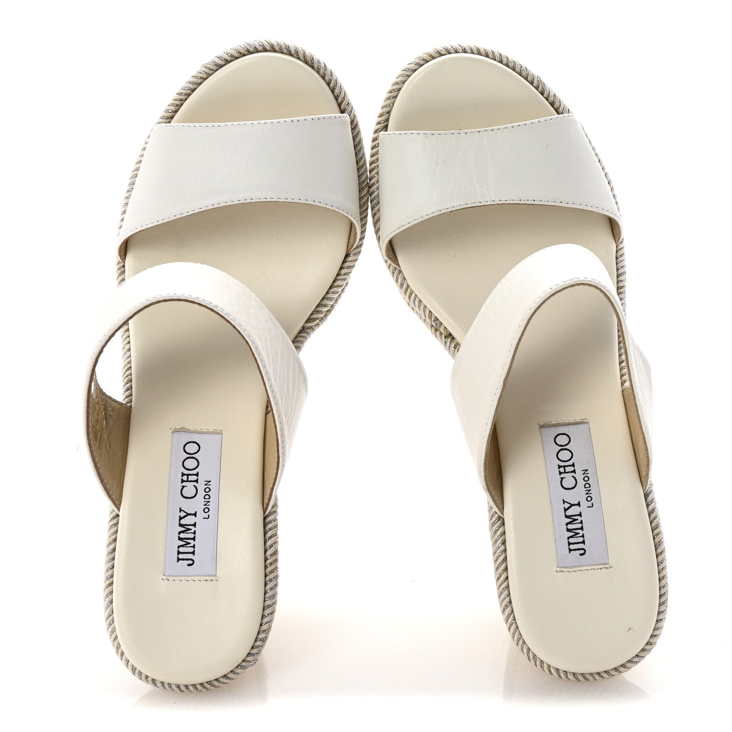 Jimmy Choo Calfskin Raffia Parker 100 Wedge Sandals 37 Milk 2 of 9