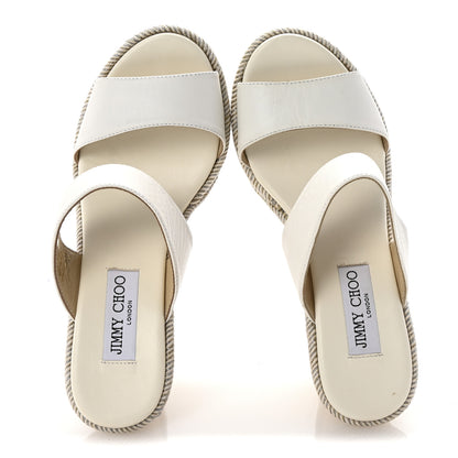 Jimmy Choo Calfskin Raffia Parker 100 Wedge Sandals 37 Milk 2 of 9