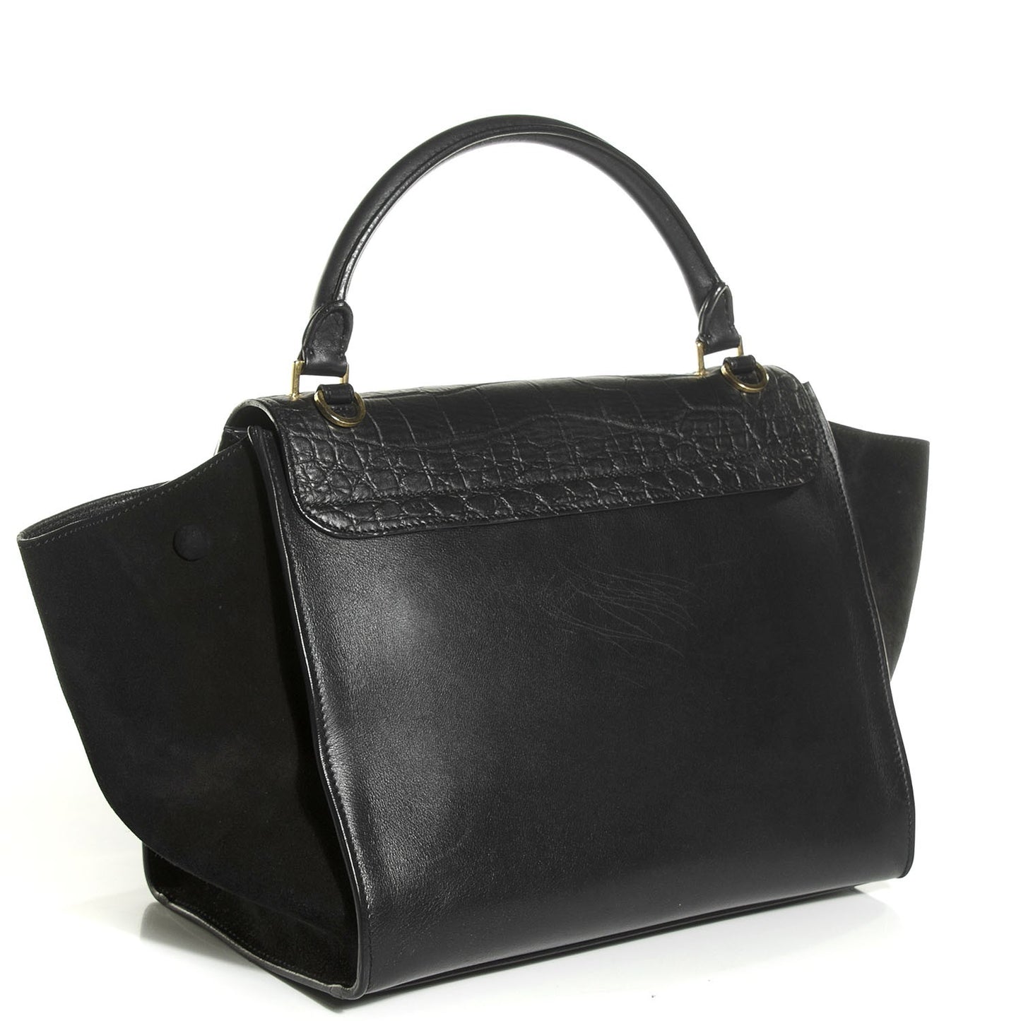 Crocodile Embossed Medium Trapeze Black