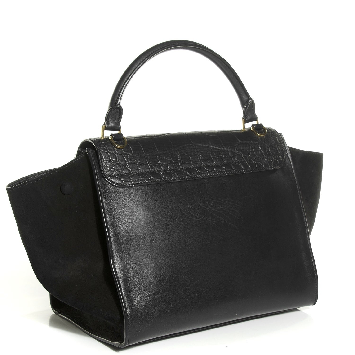 Celine Crocodile Embossed Medium Trapeze Black 3 of 9