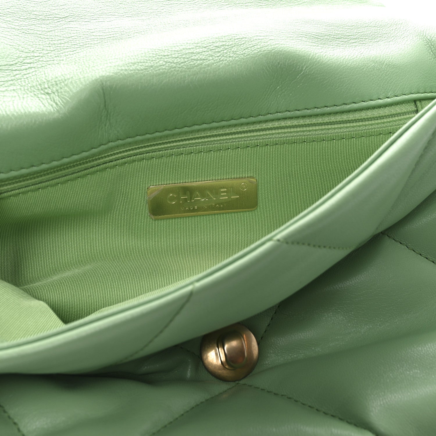 Chanel Goatskin Quilted Medium Chanel 19 Flap Light Green 1714177