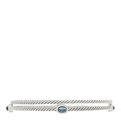 David Yurman Sterling Silver Hampton Blue Topaz Color Classics Bangle Bracelet Set of 2 1 of 3