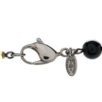 Chanel Pearl Crystal Bead CC Long Necklace Black Silver 5 of 6