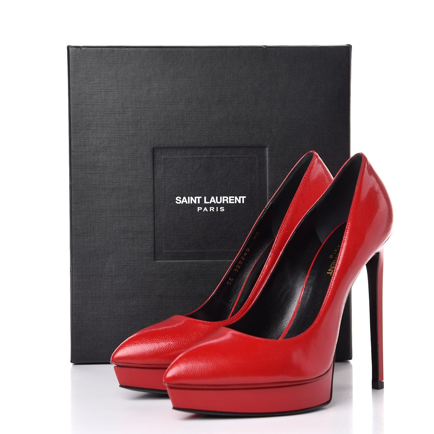 Saint Laurent Pebbled Patent Calfskin Janis 105 Platform Pumps 40 New Red 9 of 9