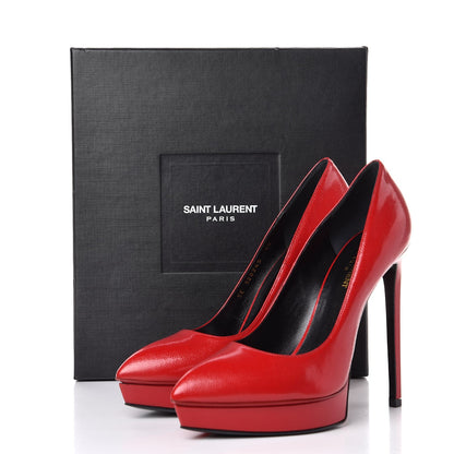 Saint Laurent Pebbled Patent Calfskin Janis 105 Platform Pumps 40 New Red 9 of 9