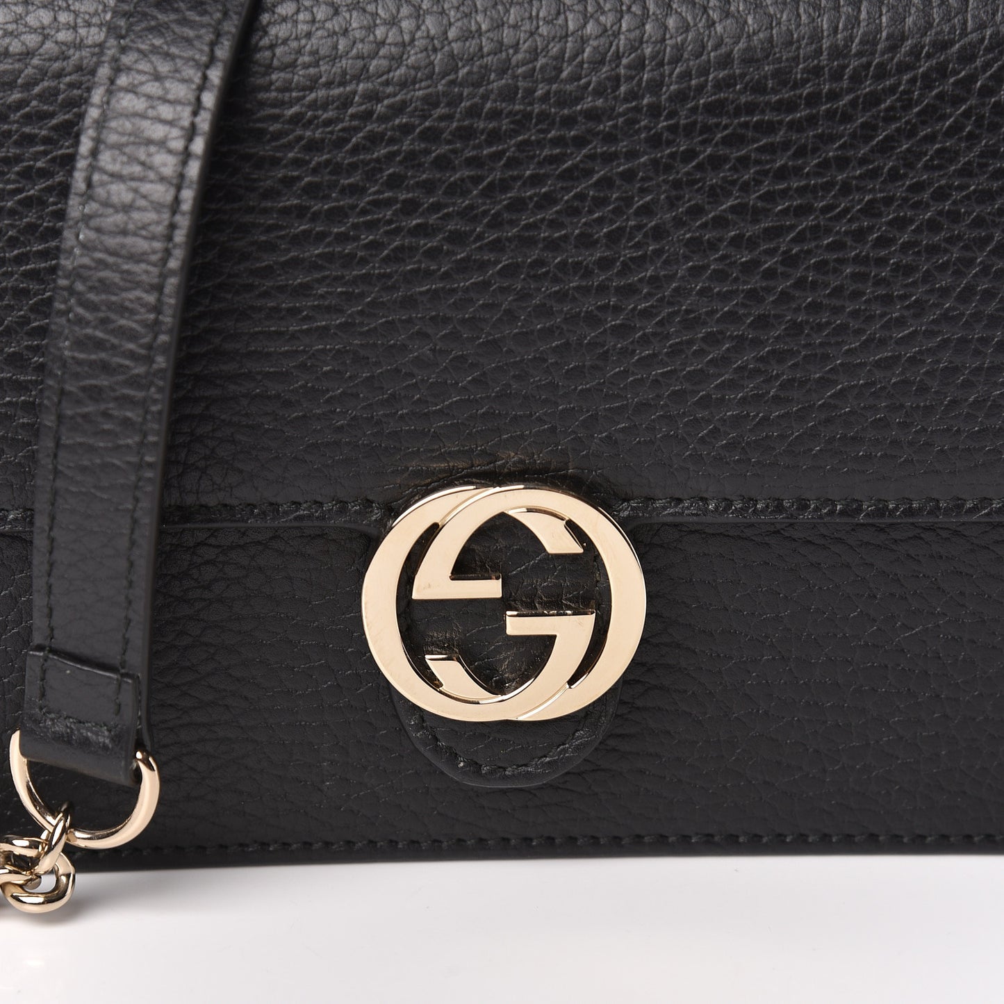 Dollar Calfskin Interlocking G Chain Wallet Black