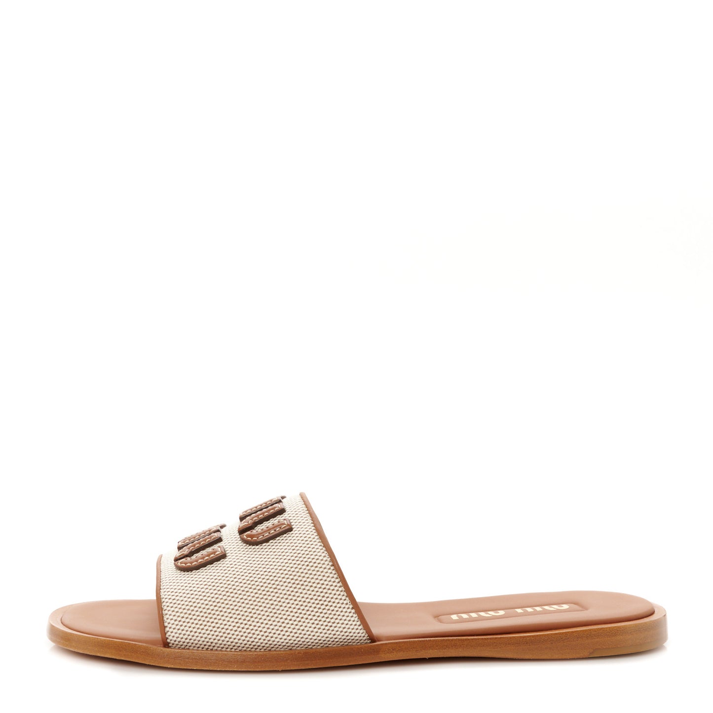 Canvas Calfskin Logo Sandals 38.5 Naturale