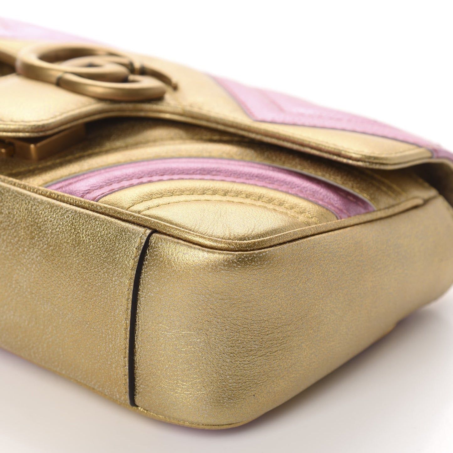 Metallic Calfskin Matelasse Mini GG Marmont Shoulder Bag Gold Pink