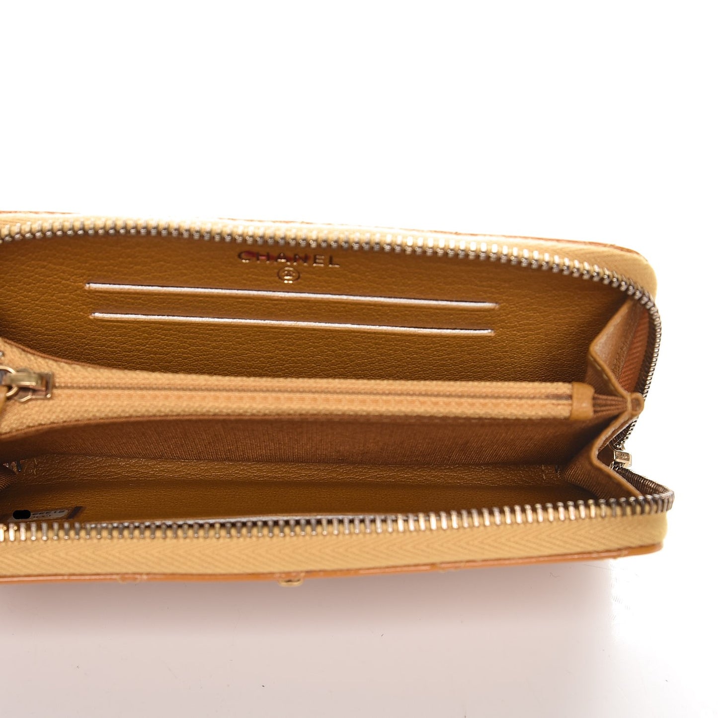 Patent Quilted Small Zip Around Wallet Camel