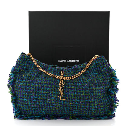 Saint Laurent Tweed Pac Pac Ruched Hobo Violet Vert Turquoise 10 of 10