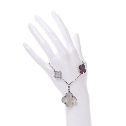 Van Cleef & Arpels 18K White Gold Chalcedony Mother of Pearl 5 Motifs Magic Alhambra Bracelet 2 of 6