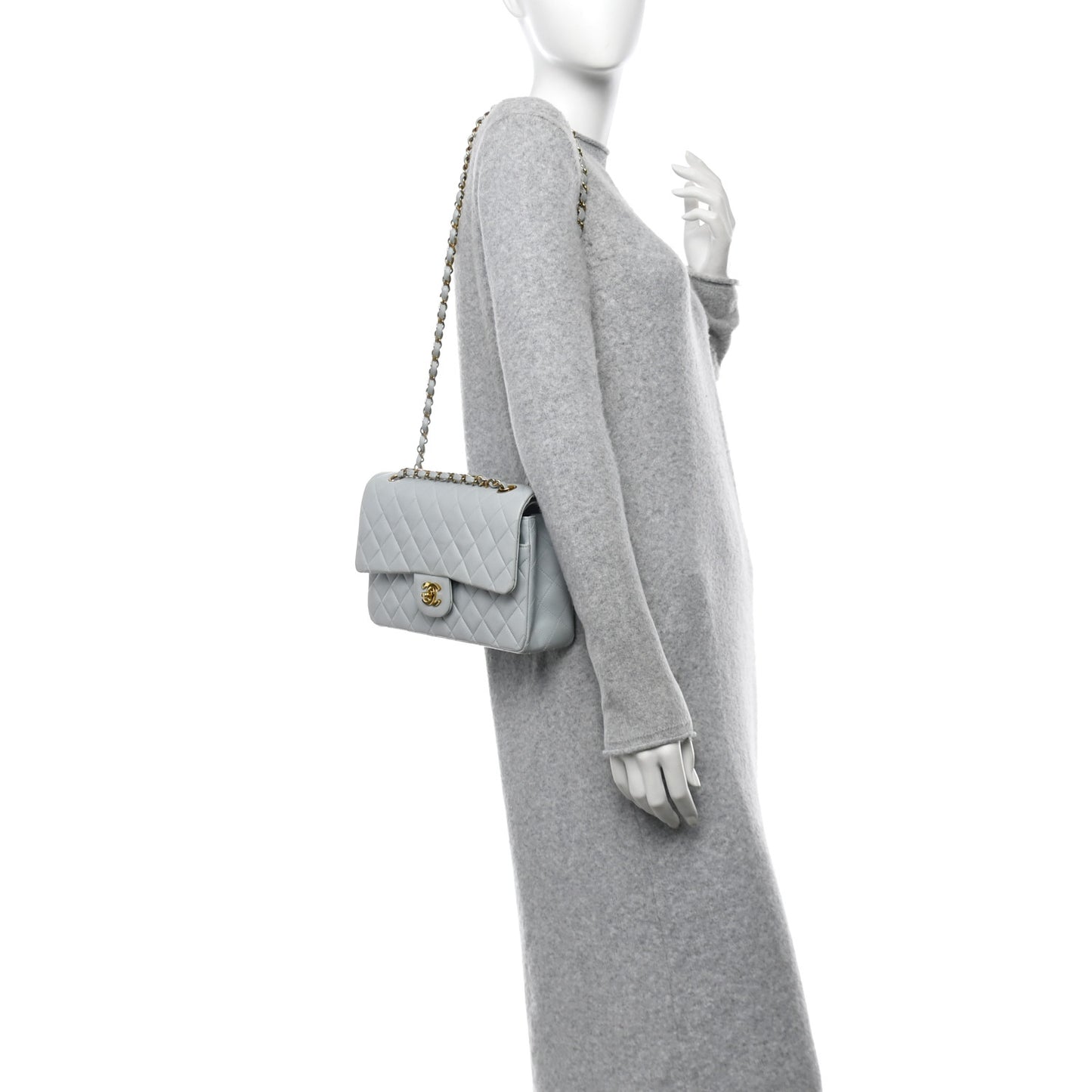 Lambskin Quilted Medium Double Flap Light Blue