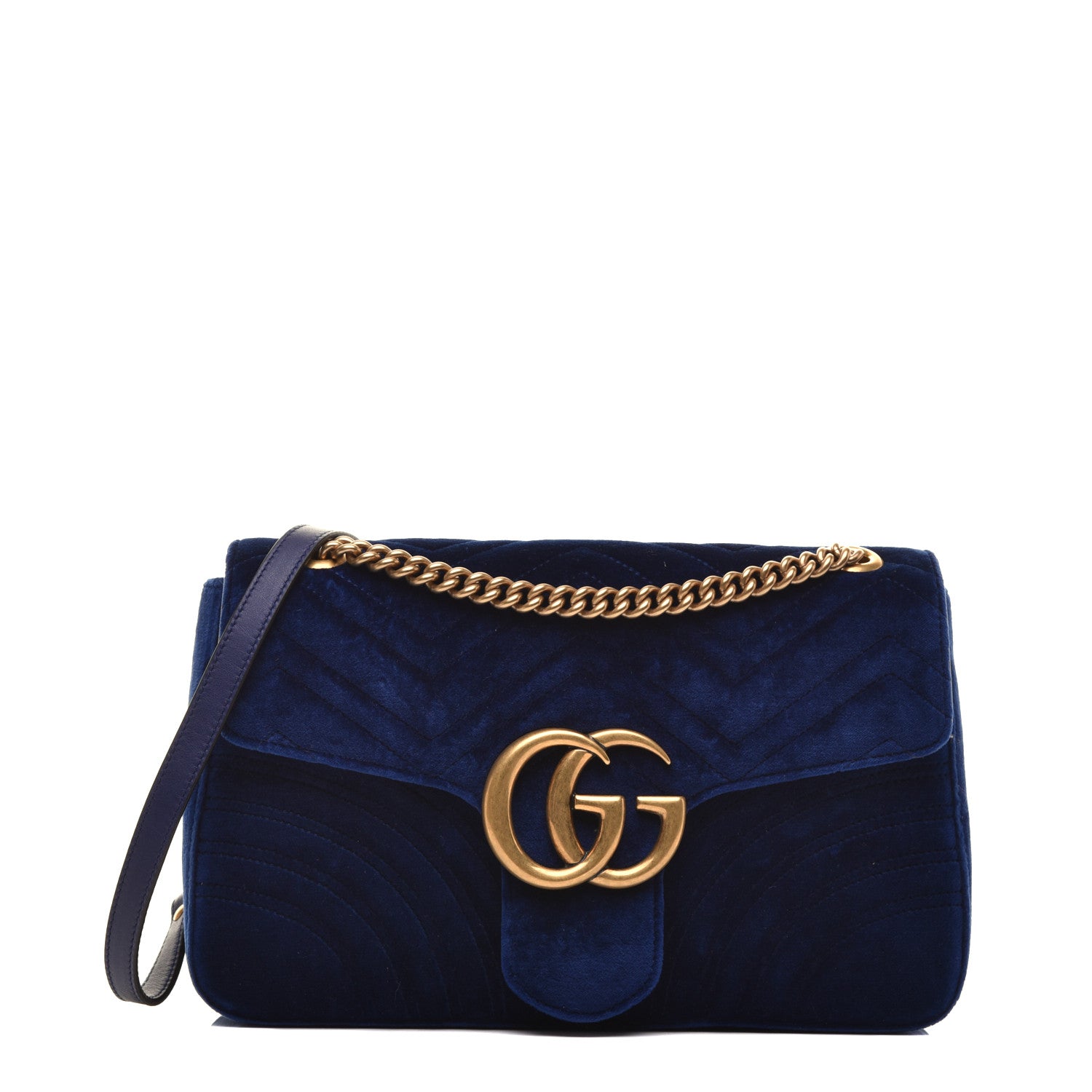 Gucci Velvet Matelasse Medium GG Marmont Shoulder Bag Cobalt Blue 1 of 9