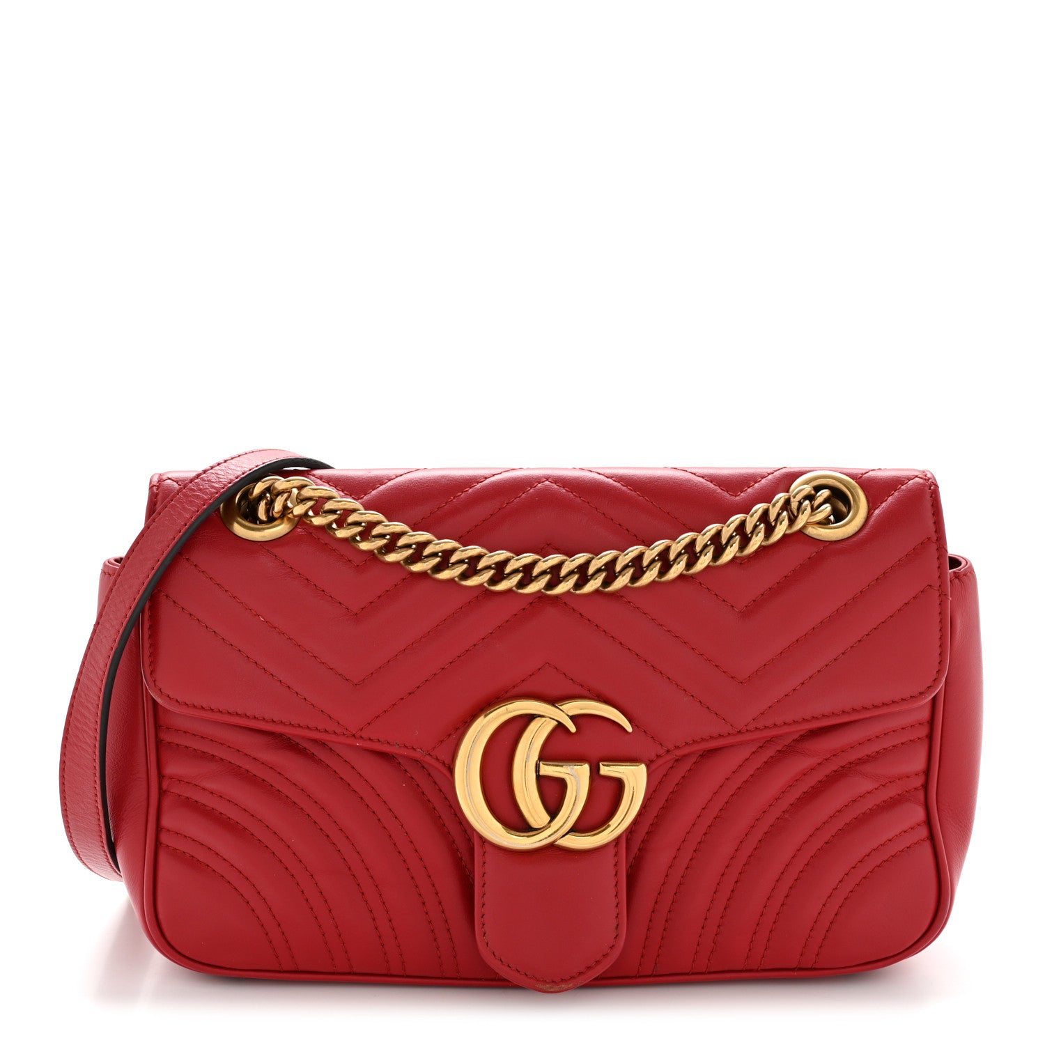 Gucci Calfskin Matelasse Small GG Marmont Shoulder Bag Hibiscus Red 1 of 15