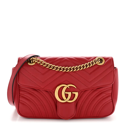 Gucci Calfskin Matelasse Small GG Marmont Shoulder Bag Hibiscus Red 1 of 15