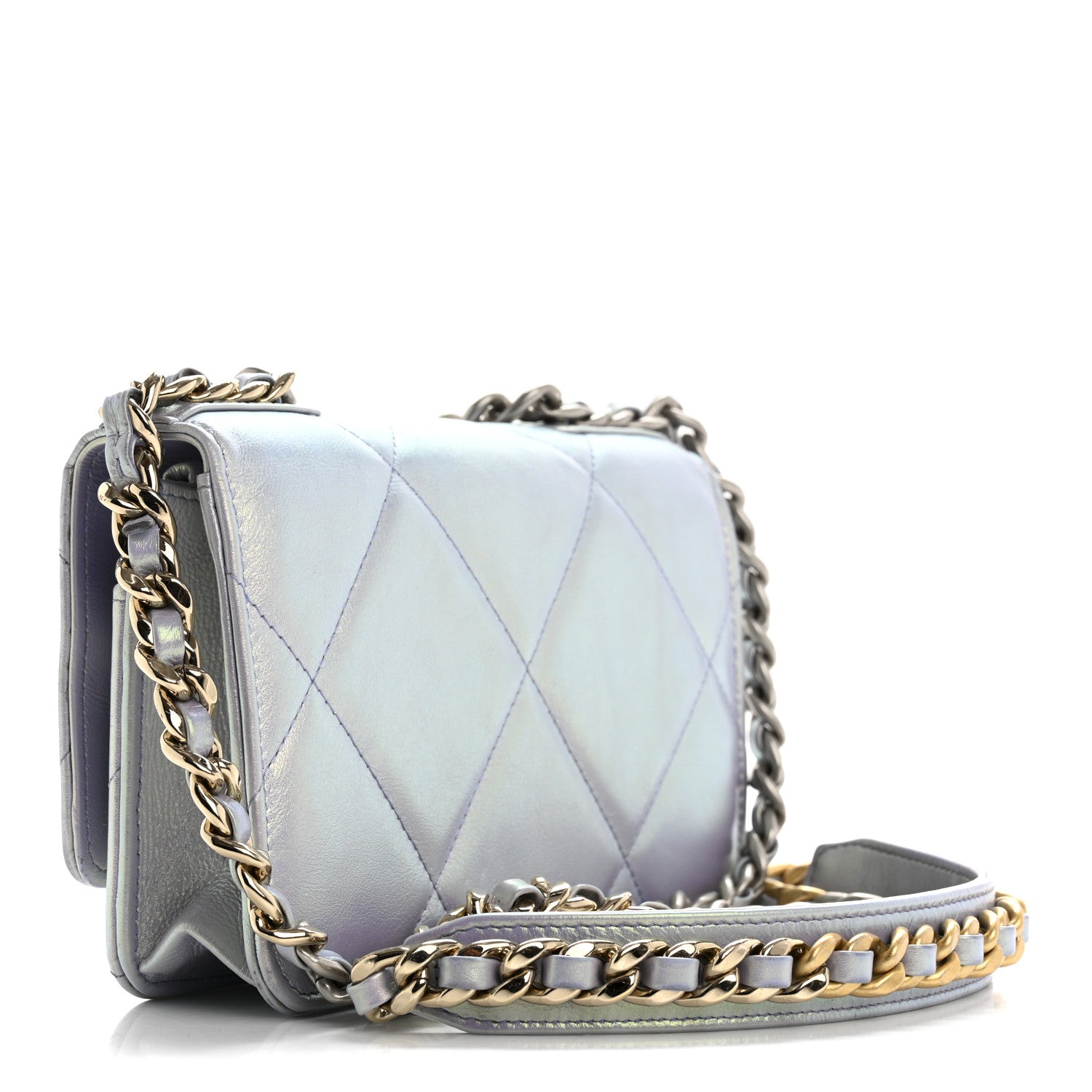 Chanel Iridescent Calfskin Quilted Chanel 19 Wallet On Chain WOC Light Purple 3 of 18