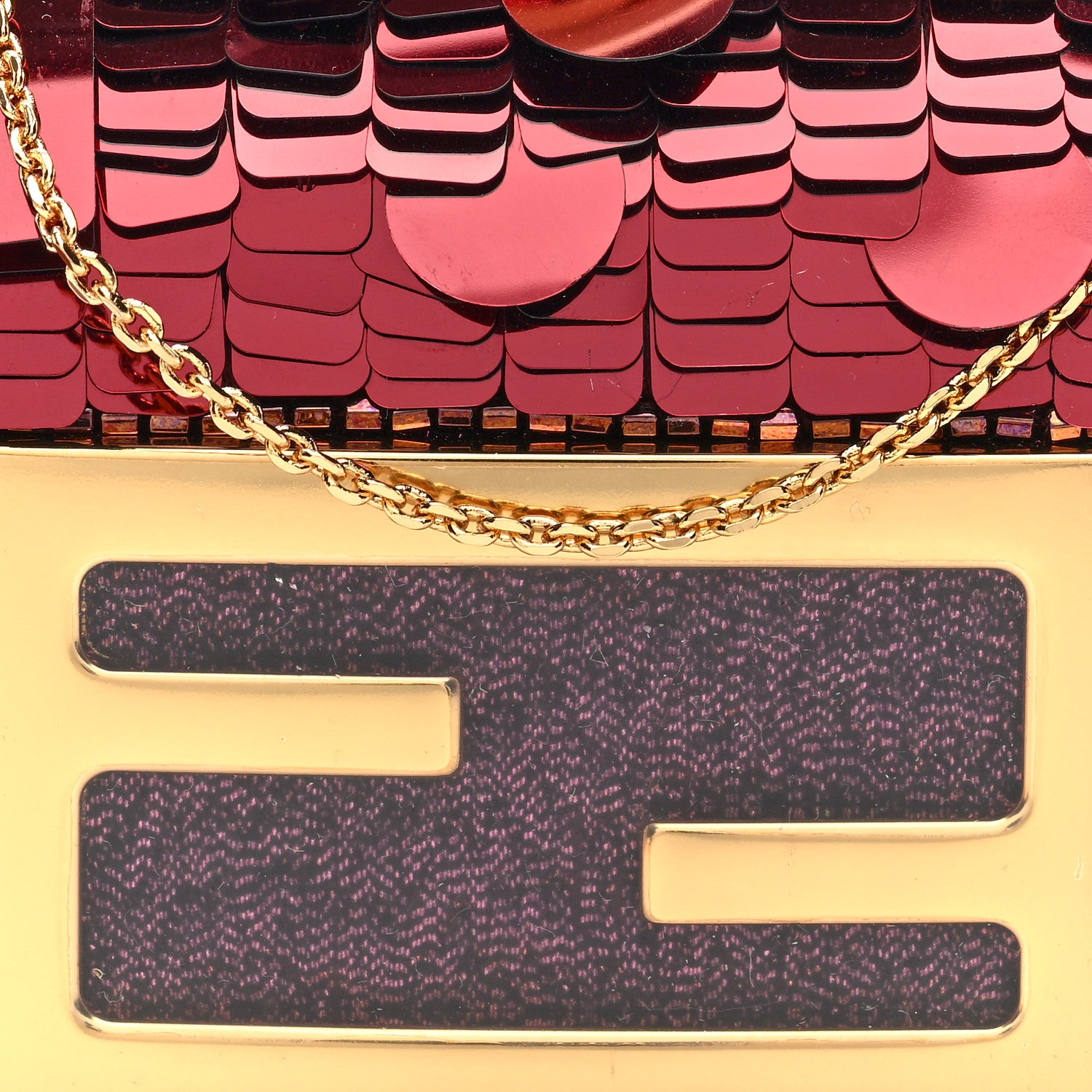 Fendi Sequin Paillettes Shiny Nappa Sex and the City Nano Maxi Buckle Baguette Charm Granata 7 of 10