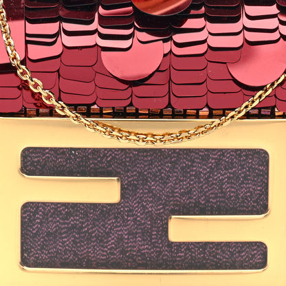 Fendi Sequin Paillettes Shiny Nappa Sex and the City Nano Maxi Buckle Baguette Charm Granata 7 of 10