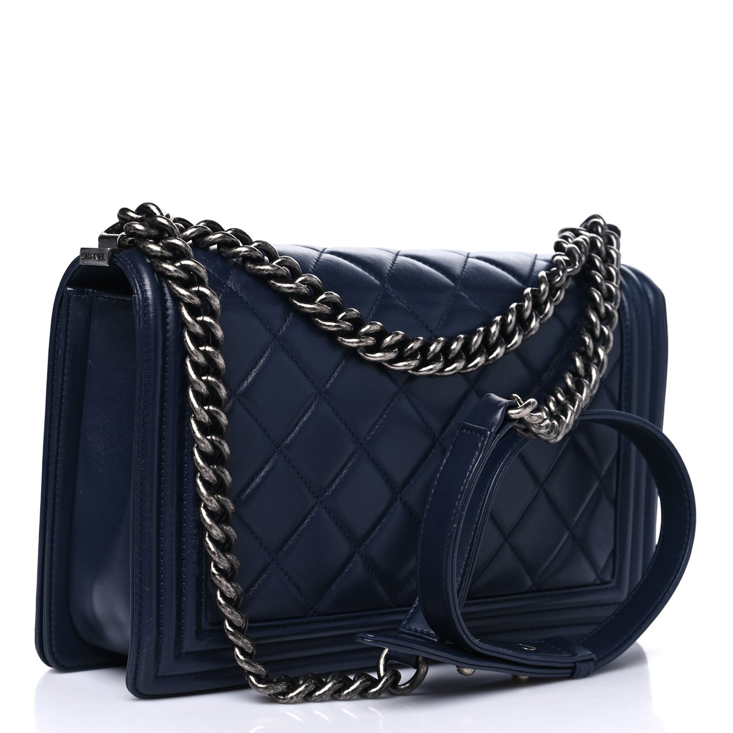 Lambskin Quilted New Medium Boy Flap Dark Navy Blue