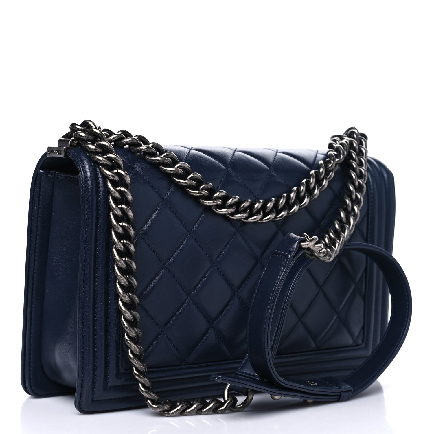 Chanel Lambskin Quilted New Medium Boy Flap Dark Navy Blue 2 of 14