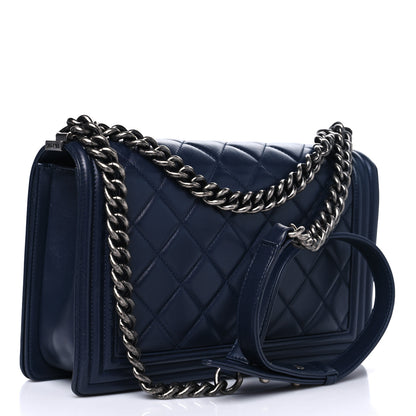 Chanel Lambskin Quilted New Medium Boy Flap Dark Navy Blue 2 of 14