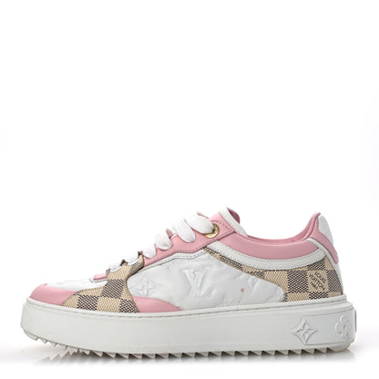 Louis Vuitton Monogram Embossed Calfskin Damier Azur Time Out Sneakers 36 Rose Clair Pink 1 of 13