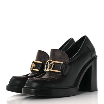 Louis Vuitton Monogram Calfskin Academy Loafers Pumps 37.5 Black 3 of 8