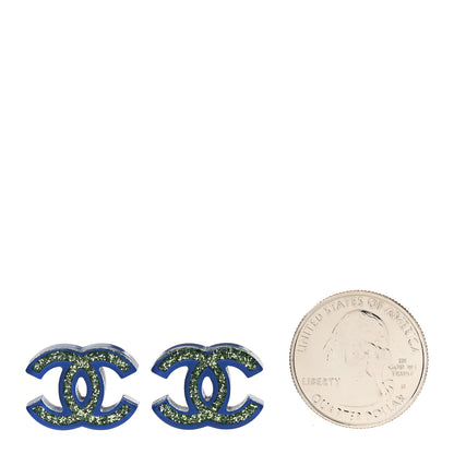 Chanel Glitter Resin CC Earrings Green Blue 2 of 4