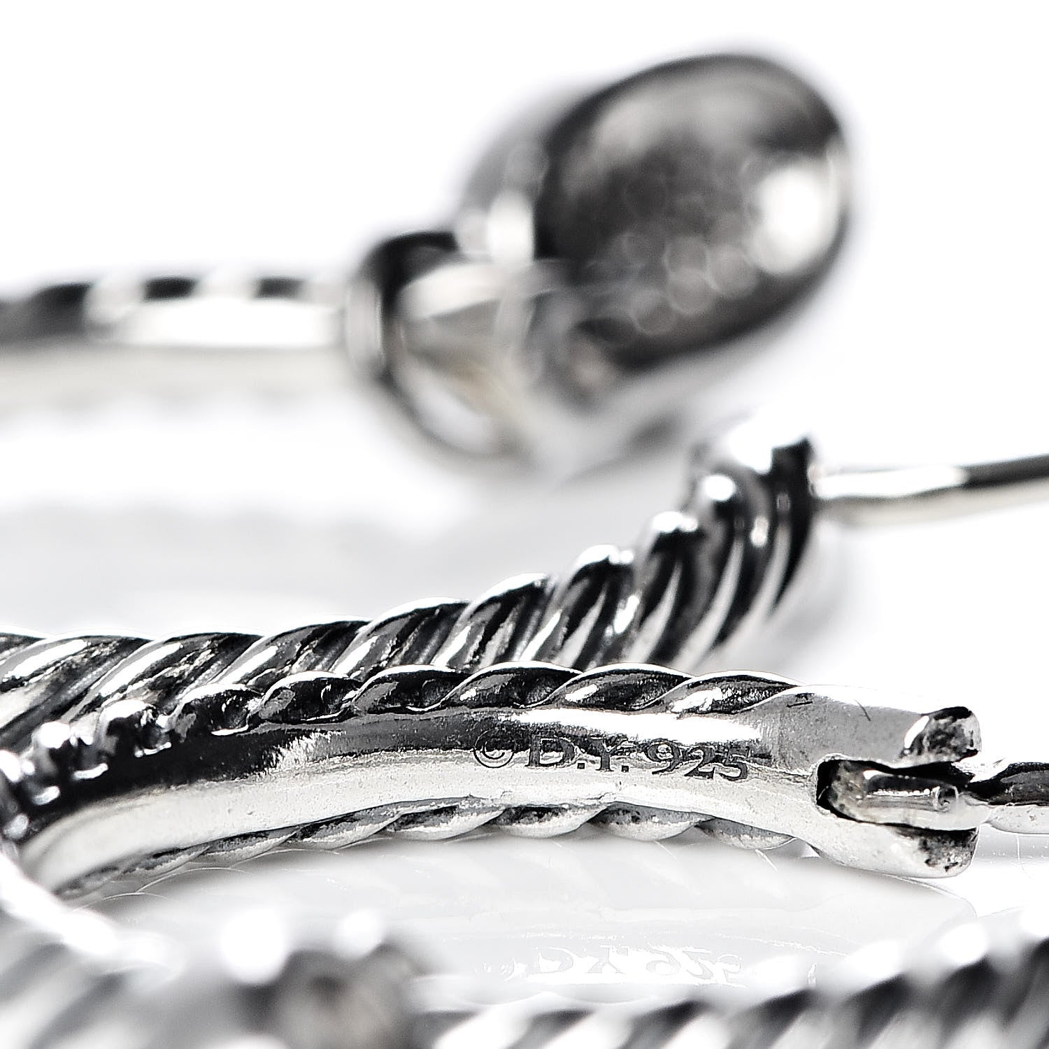 David Yurman Sterling Silver Diamond Pave Hoop Drop Earrings 4 of 4